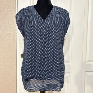 Converse One Star Navy Blue with White Stars Cap Sleeve‎ Blouse Size Small